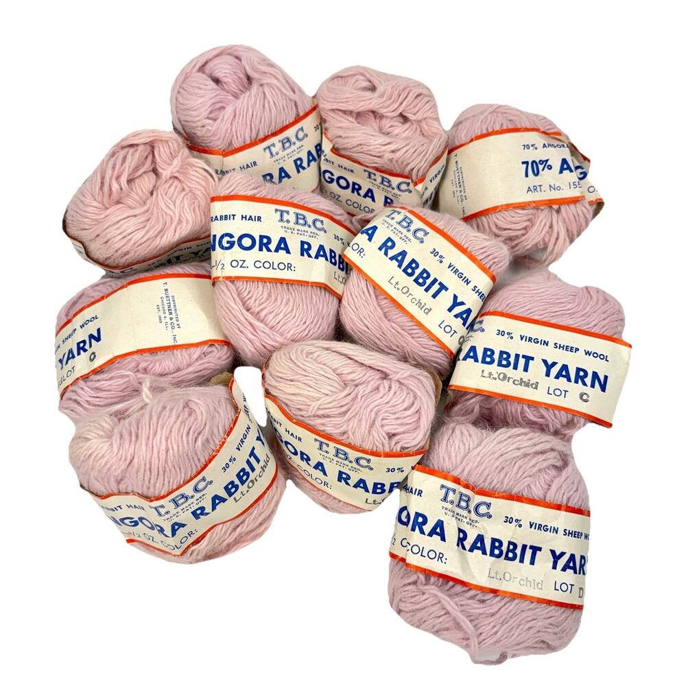 VTG Rare TBC Angora Rabbit Virgin Sheep Wool 70/30 Light Orchid Pink 11 Skeins